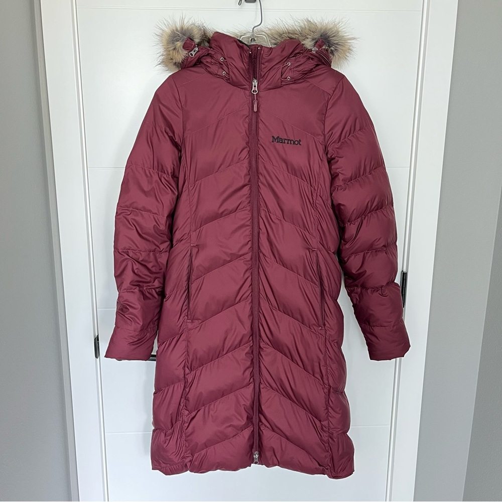Marmot Montreaux 700 Fill Down Long Puffer Coat Maroon XS